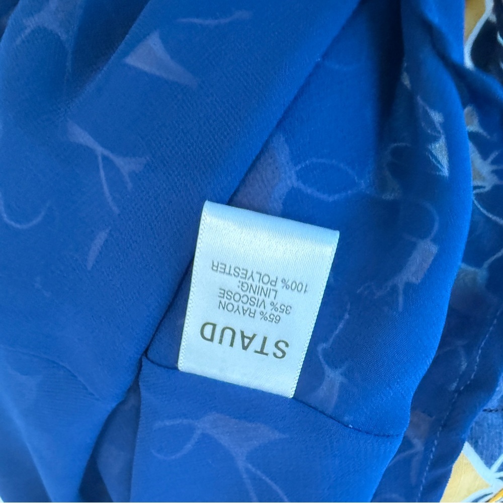 STAUD Mini Milla Dress in navy yellow abstract print size 4 - Picture 9 of 9